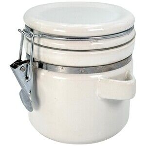 Canister Round Jar Wire Bail Lid & Gasket Snap Clasp Lid White 5" Spoon Holder
